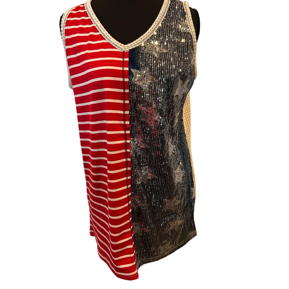 Sunshine & Rodeos Womens S Patriotic Sequin Star Striped Tank Top July 4th NWT